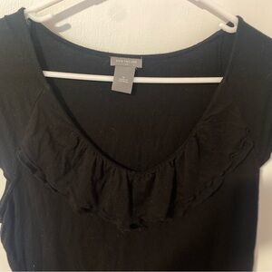 Ann Taylor Black Scoop Neck Shirt with Ruffle - M